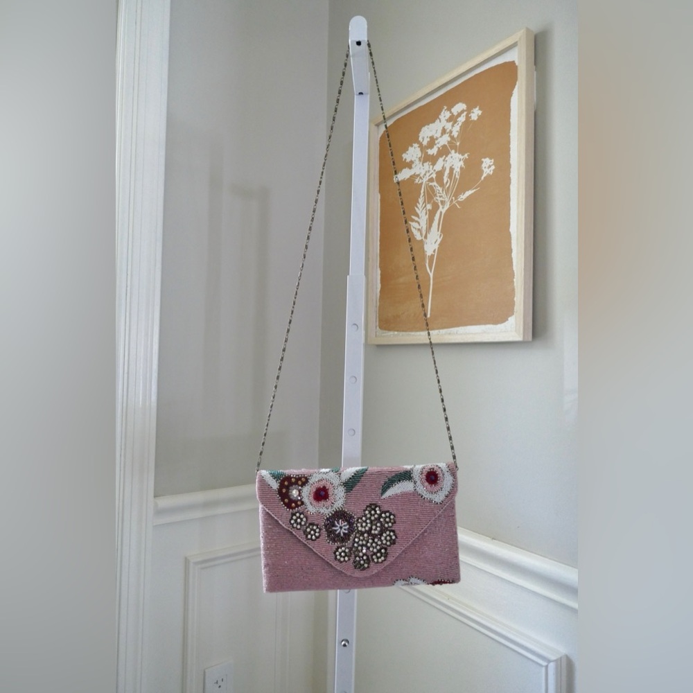 Anthropologie Pink Beaded Floral Clutch - Picture 2 of 5